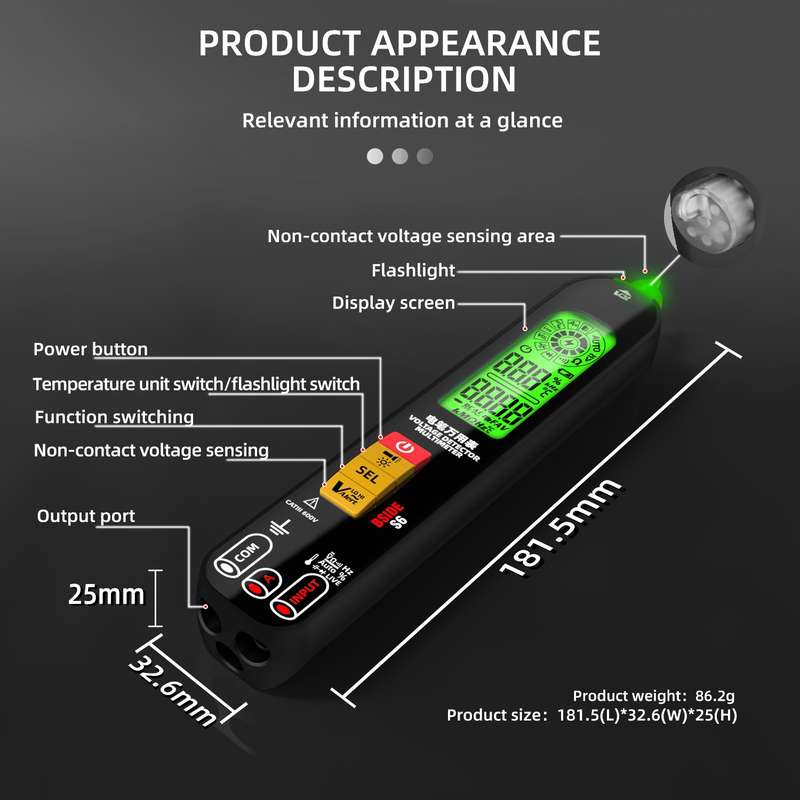 BSIDE S6 Smart Digital Multimeter Current Test Pen Capacitance Temperature Voltage Detector(Charging
