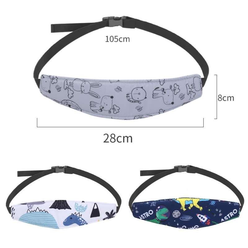 Baby Head Restraint Belt Child Car Safety Seat Head Support Auxiliary Belt(White Dinosaur)