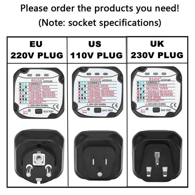 BSIDE AST01 Plug Power Tester Electrical Socket Detector EU Plug