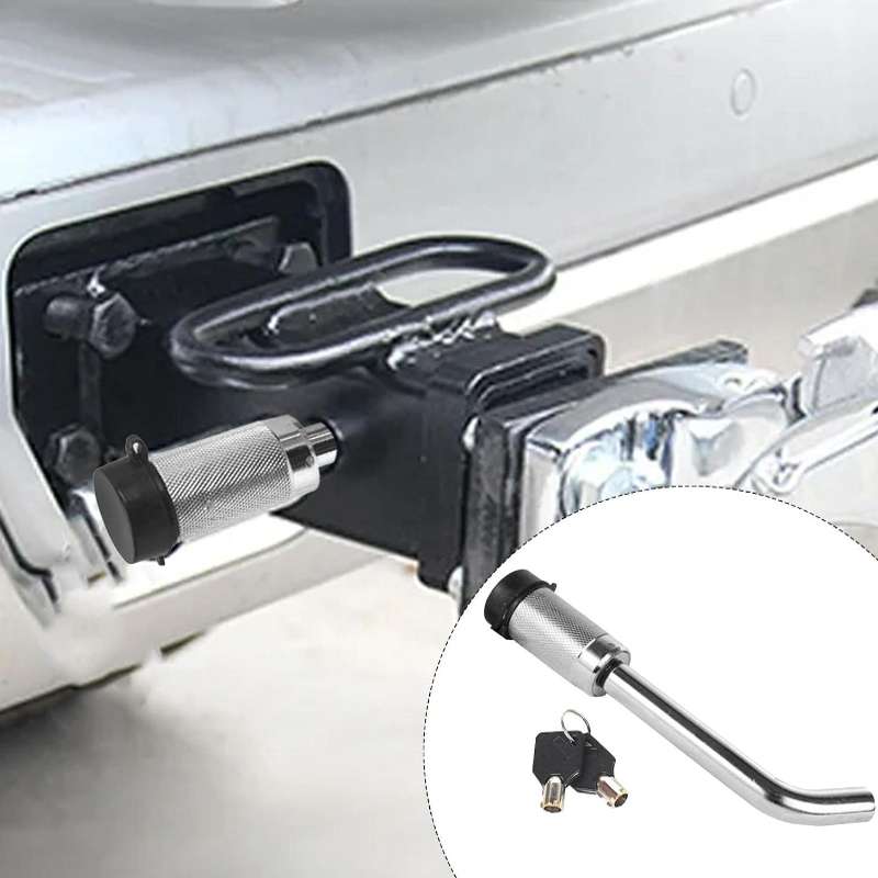 Car Latch Lock Trailer Tow Hook Anti-theft Padlock(Direct Pipe Silver)