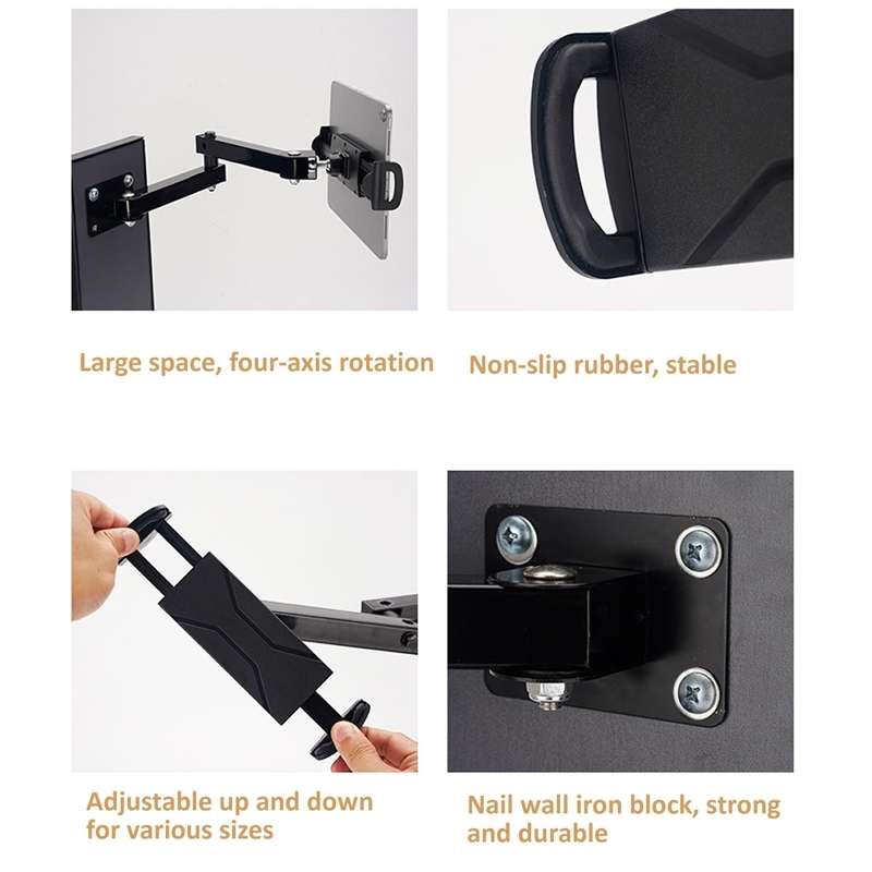 Wall Mount Tablet Cell Phone Stand Long Arm Stretchable Holder for 4-13 Inch Devices(3 Sections)