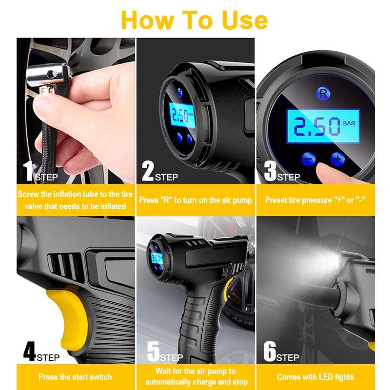 Wireless Digital Display 120W Car Air Pump Compressor Tire Inflator Equipment