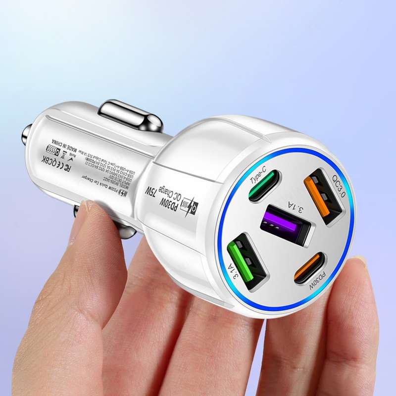 3USB+2PD 75W Dual Line Car Mobile Phone Fast Charging Charger(White)