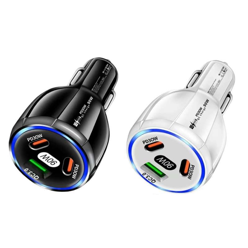 90W Super Fast Charging USB-C Car Charger Dual PD 30W+QC3.0 Charging Station(White)