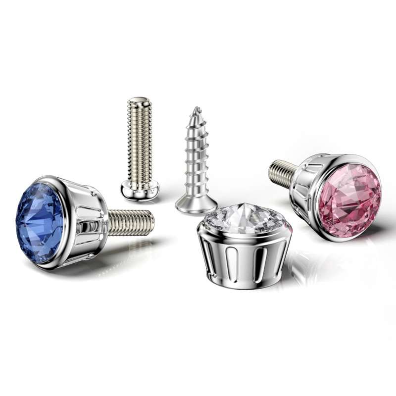 Licence Plate Frame Rhinestone Anti-theft Fixing Nut Cover(Pink Diamond)