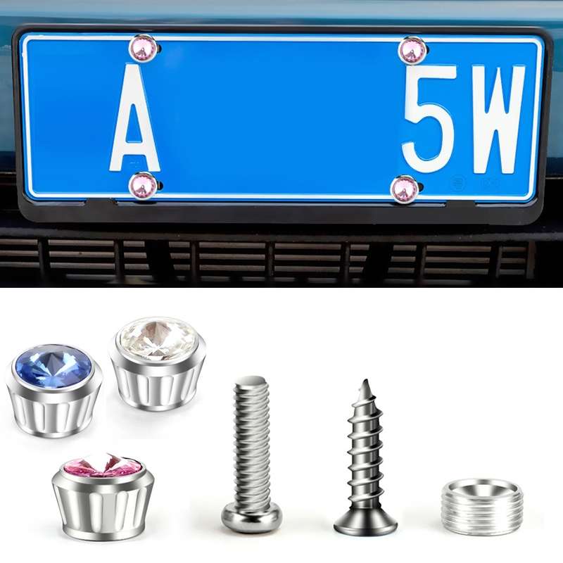 Licence Plate Frame Rhinestone Anti-theft Fixing Nut Cover(Pink Diamond)