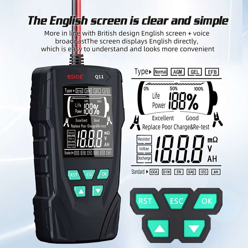 BSIDE Q11 Car Battery Detector 12V/24V Battery Life Capacity Internal Resistance Tester