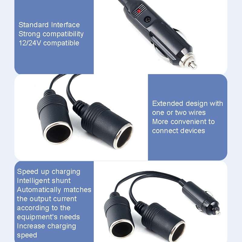 Copper Car Cigarette Lighter Extension 12/24V 10A General 1 Drag 2 Car Charging