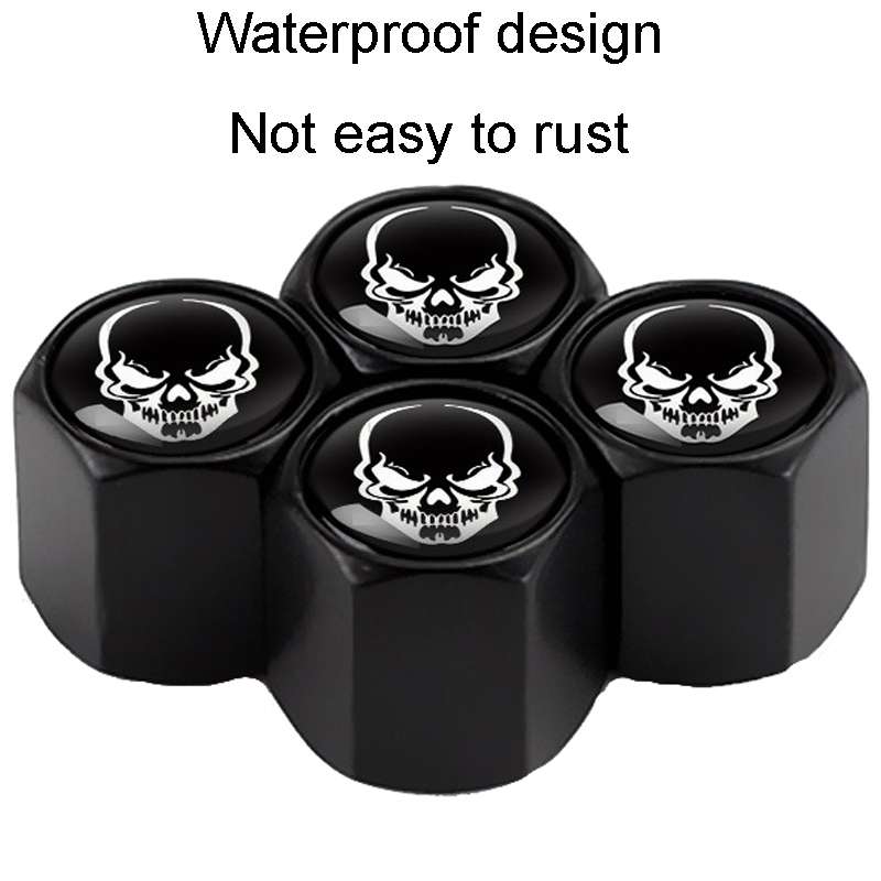 4pcs /Set Skeleton Metal Tire Valve Caps Automobile Modification Universal Valve Core Cover(Black)