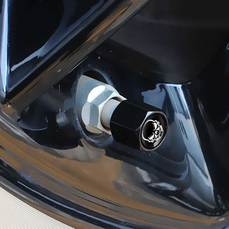 4pcs /Set Skeleton Metal Tire Valve Caps Automobile Modification Universal Valve Core Cover(Black)