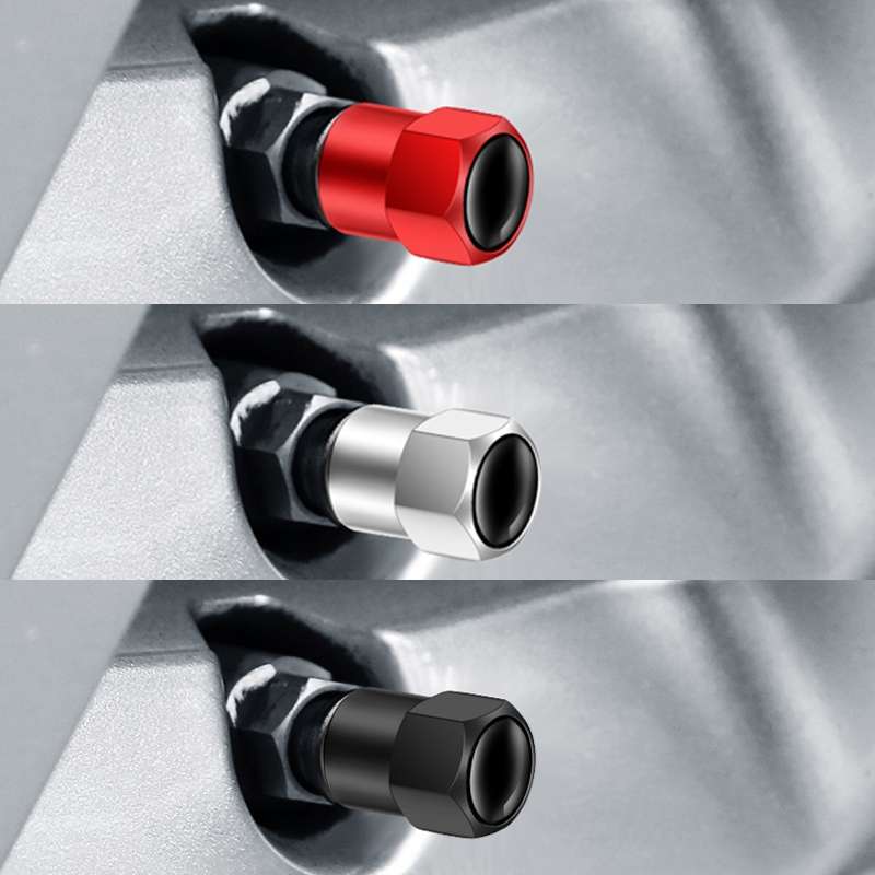 4pcs /Set Hexagonal Metal Tire Valve Caps Automobile Universal Modified Valve Covers(Red)