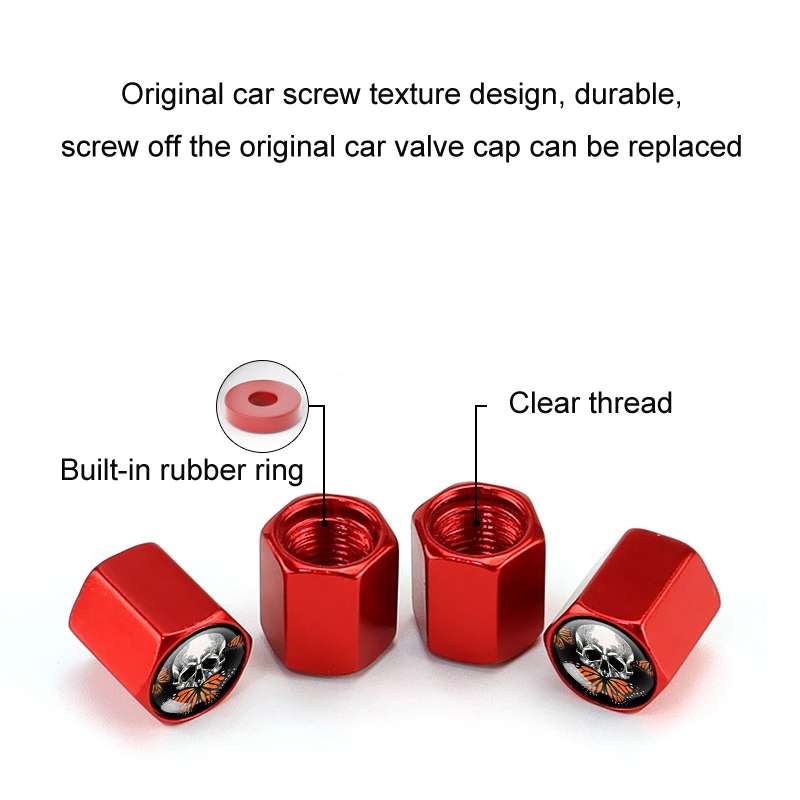 4pcs/set Skull Metal Car Tire Universal Modified Aluminum Alloy Valve Cap(Red)