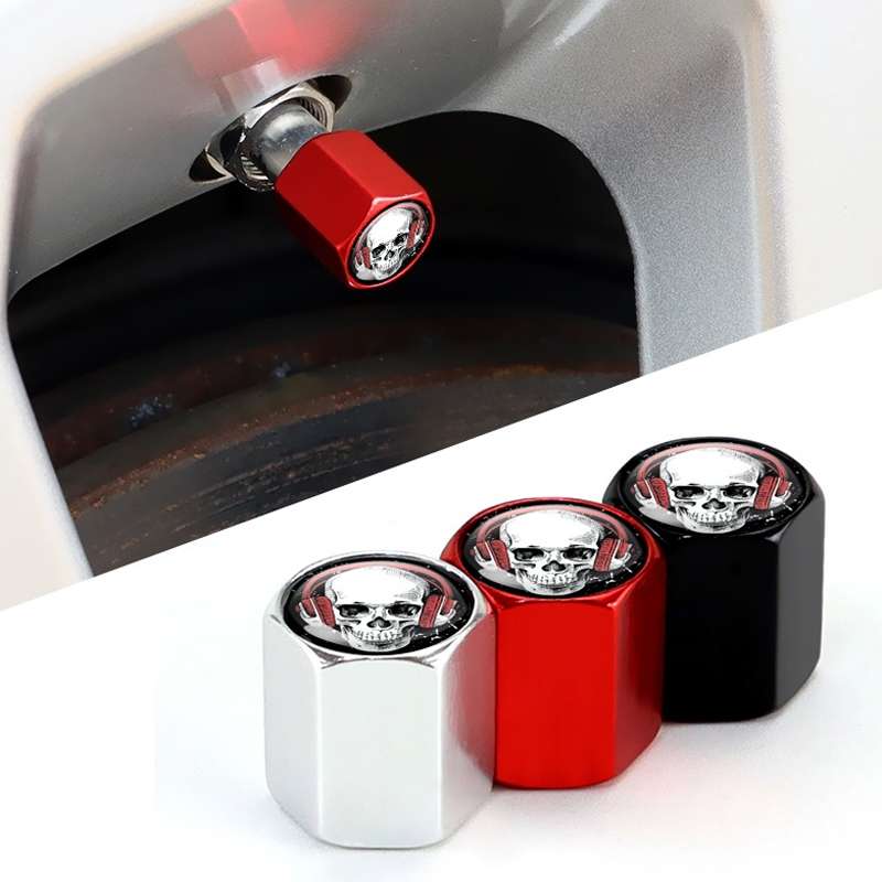 4pcs /Set Headset Skeleton Metal Tire Valve Caps Automobile Universal Modified Valve Covers(Silver)