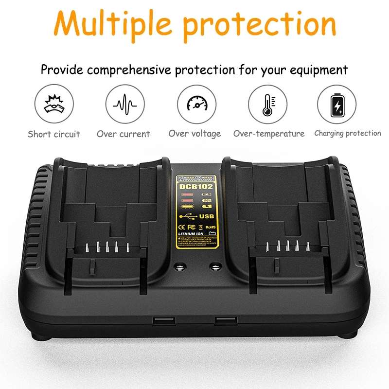 DCB102 For DeWalt 10.8V-20V Lithium Battery Dual Charger, Plug: UK