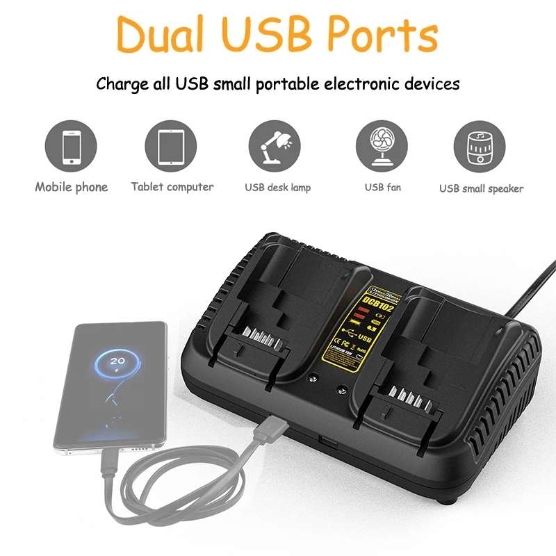 DCB102 For DeWalt 10.8V-20V Lithium Battery Dual Charger, Plug: UK