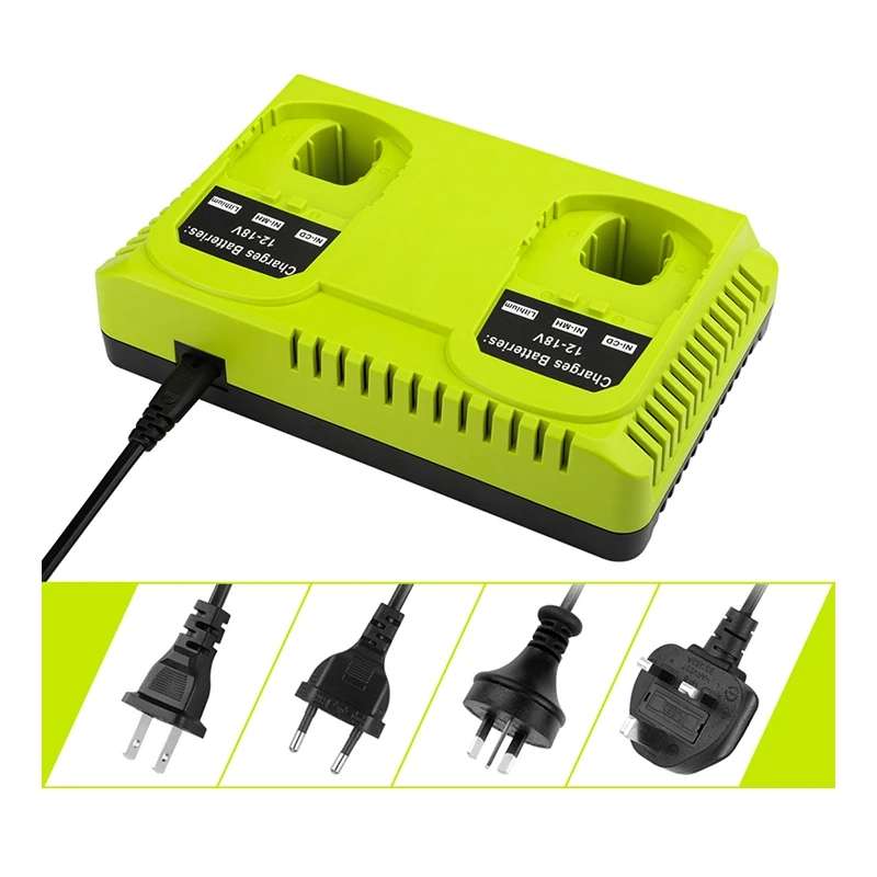 For RYOBI P108 / P117 12-18V Lithium Nickel Battery Dual Port Charger, Plug: US