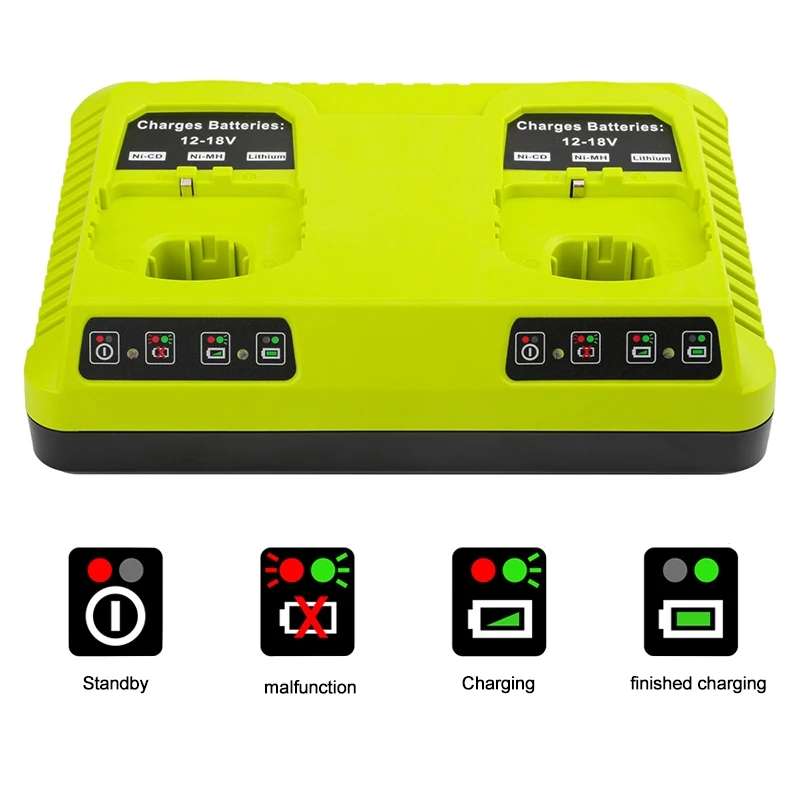 For RYOBI P108 / P117 12-18V Lithium Nickel Battery Dual Port Charger, Plug: US