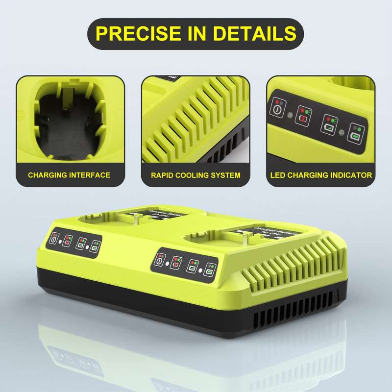 For RYOBI P108 / P117 12-18V Lithium Nickel Battery Dual Port Charger, Plug: US