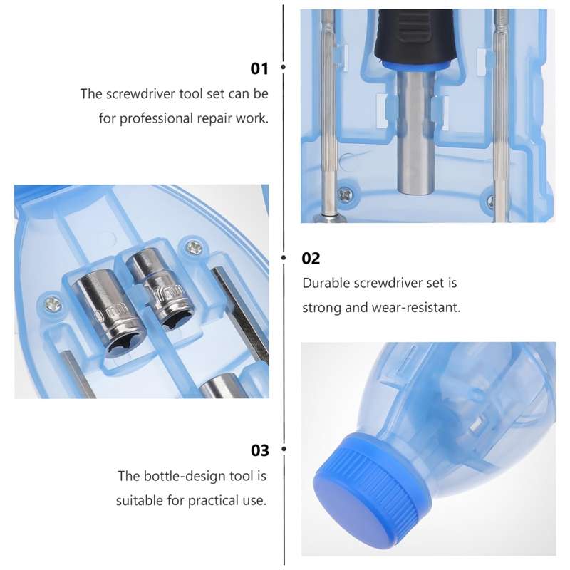 15 In 1 Drinking Bottle Tool Set Transparent Plastic Box Utensil Kit(Transparent Blue)