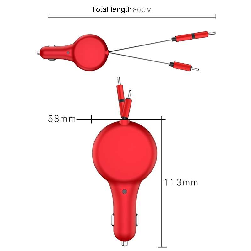 PD18W +QC 3.0 3 In 1 Retractable Car Charger With 8 Pin & Type-C/USB-C & Micro Port(Black)