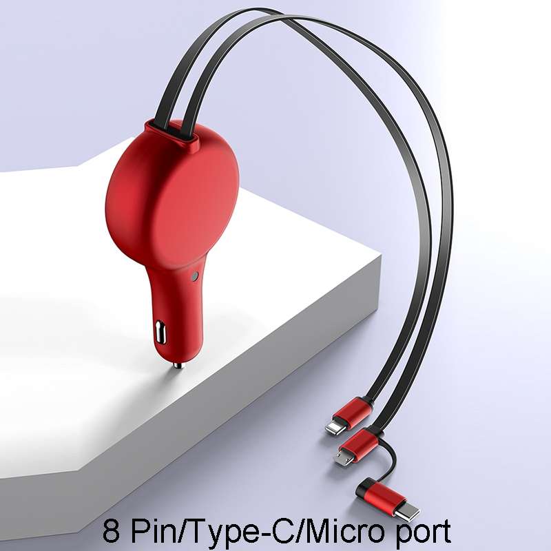 PD18W +QC 3.0 3 In 1 Retractable Car Charger With 8 Pin & Type-C/USB-C & Micro Port(Black)
