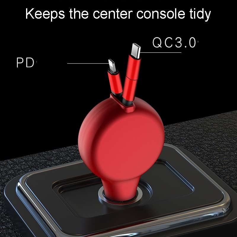 PD18W +QC 3.0 3 In 1 Retractable Car Charger With 8 Pin & Type-C/USB-C & Micro Port(Black)