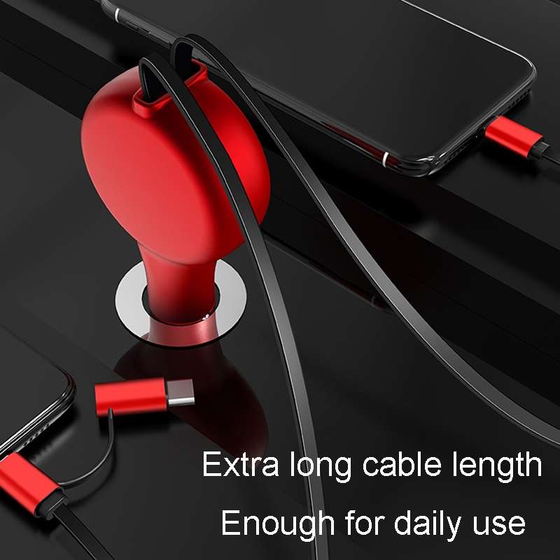 PD18W +QC 3.0 3 In 1 Retractable Car Charger With 8 Pin & Type-C/USB-C & Micro Port(Black)