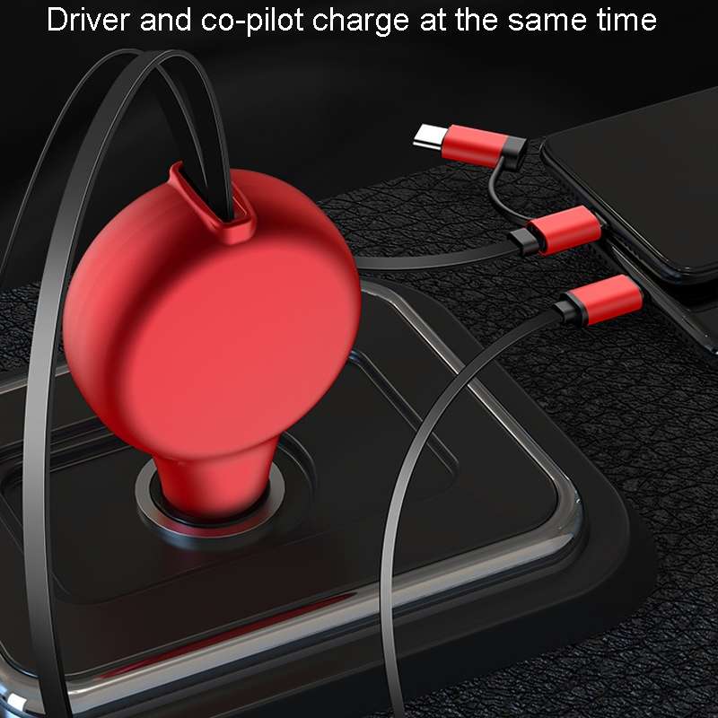 PD18W +QC 3.0 3 In 1 Retractable Car Charger With 8 Pin & Type-C/USB-C & Micro Port(Black)
