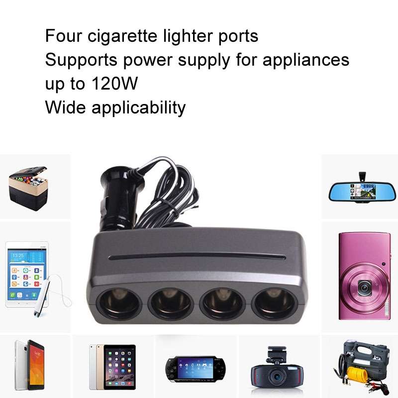 SHUNWEI SD-1906 Car 4 In 1 Power Distributors Cigarette Lighter Socket Car Charger(Black)