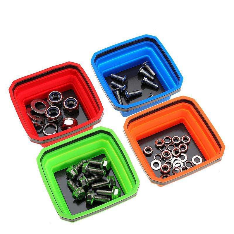 Square Silicone Foldable Magnetic Parts Tray For Small Parts And Tools(Orange)