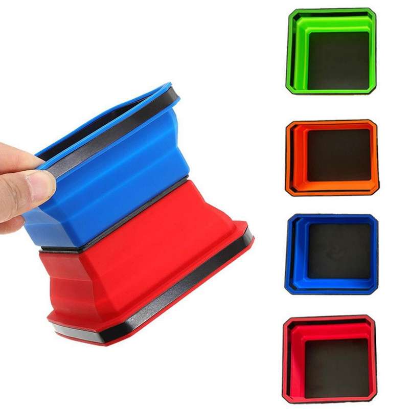 Square Silicone Foldable Magnetic Parts Tray For Small Parts And Tools(Orange)