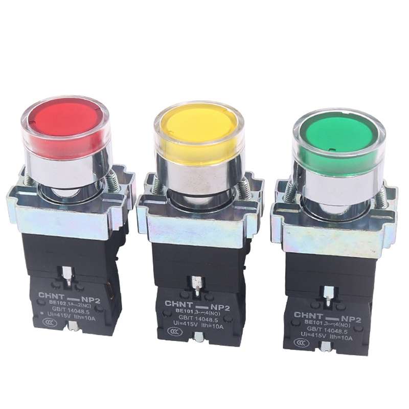 CHINT NP2-BW3463/24V 2 NO Pushbutton Switches With LED Light Silver Alloy Contact Push Button (Red)