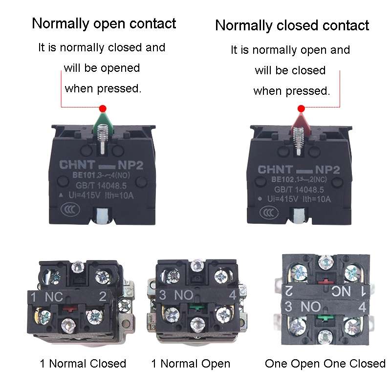 CHINT NP2-BW3463/24V 2 NO Pushbutton Switches With LED Light Silver Alloy Contact Push Button (Red)