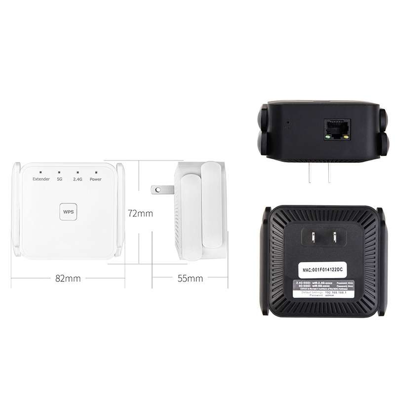 1200Mbps 2.4G / 5G WiFi Extender Booster Repeater Supports Ethernet Port White EU Plug