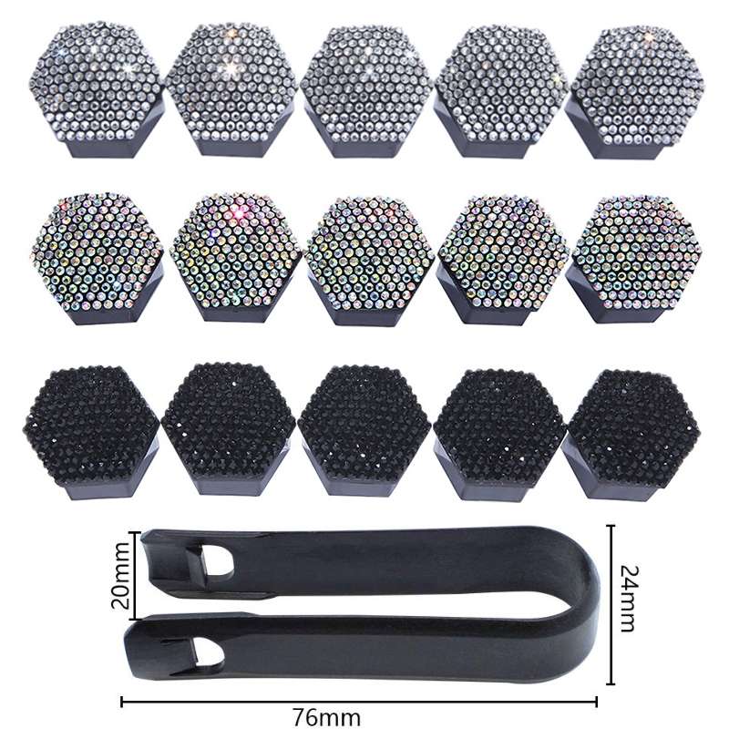 21pcs/set Diamond-encrusted Wheel Caps Tire Screw Protective Covers, Color: 19 White
