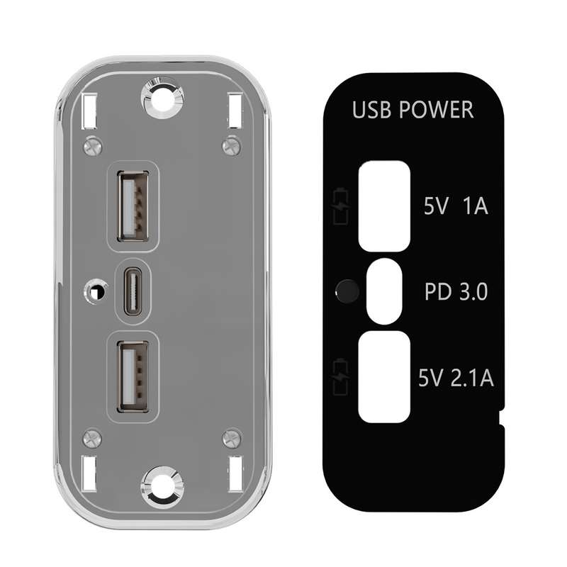 12/24V USB+Type-C Car, RV, Boat Mobile Phone Charger Modification(Silver 2.1A+1A+PD3.0)