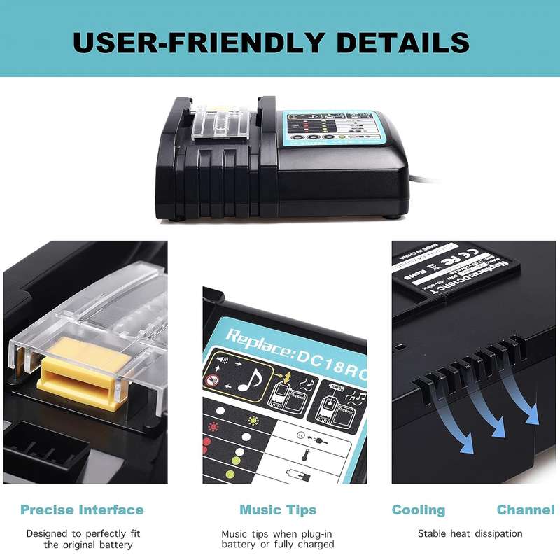 LUOMASHI For Makita 18V Lithium Battery Charger, Model: US Plug