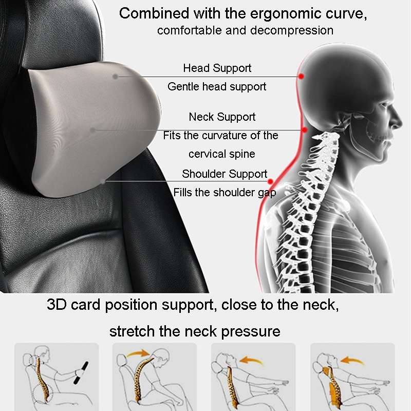 Car Memory Foam Neck Pillow Car Neck Rest Silk Pillow Car Seat Cervical Cushion, Style: Headrest Bla