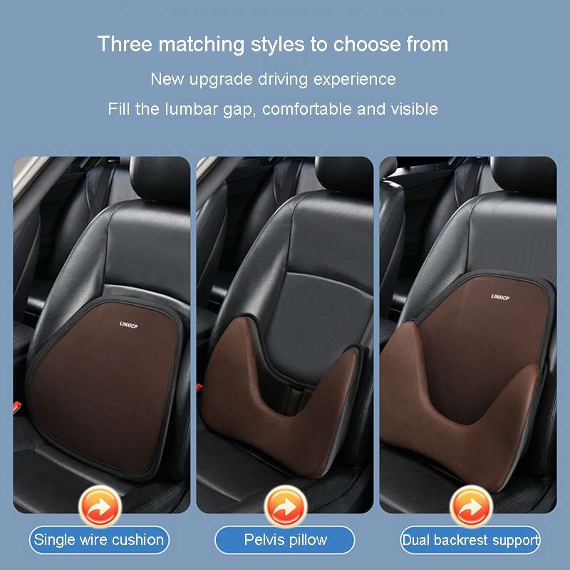 LINXICP 3 In 1 Car Seat Lumbar Cushion Summer Special Memory Foam Breathable Car Back Pad(Coffee)