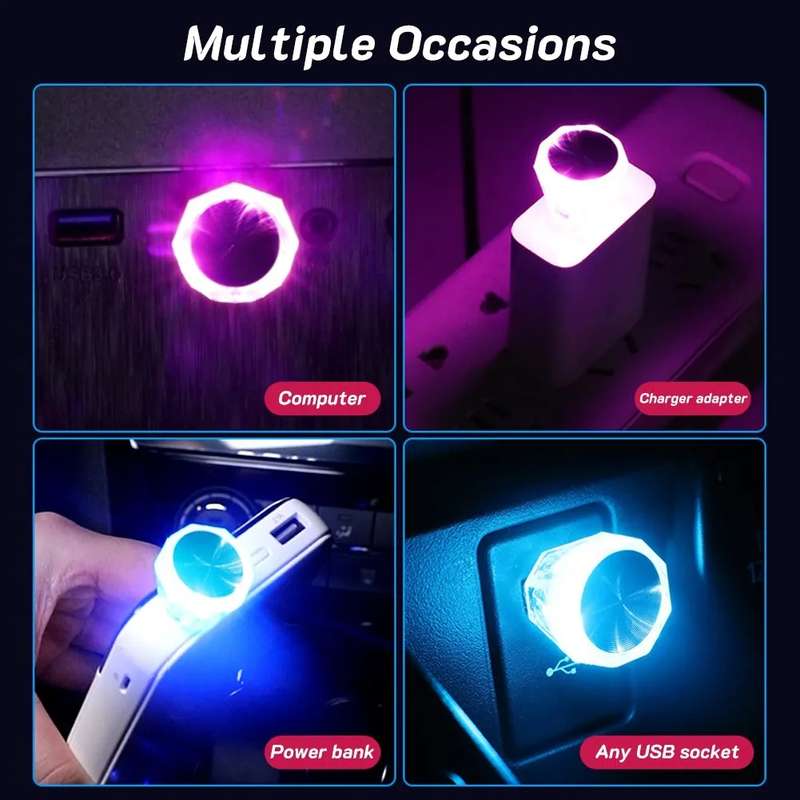 Car Diamond Model USB Ambient Light Charge-Free Plug And Play LED Decorative Lights(Colorful)