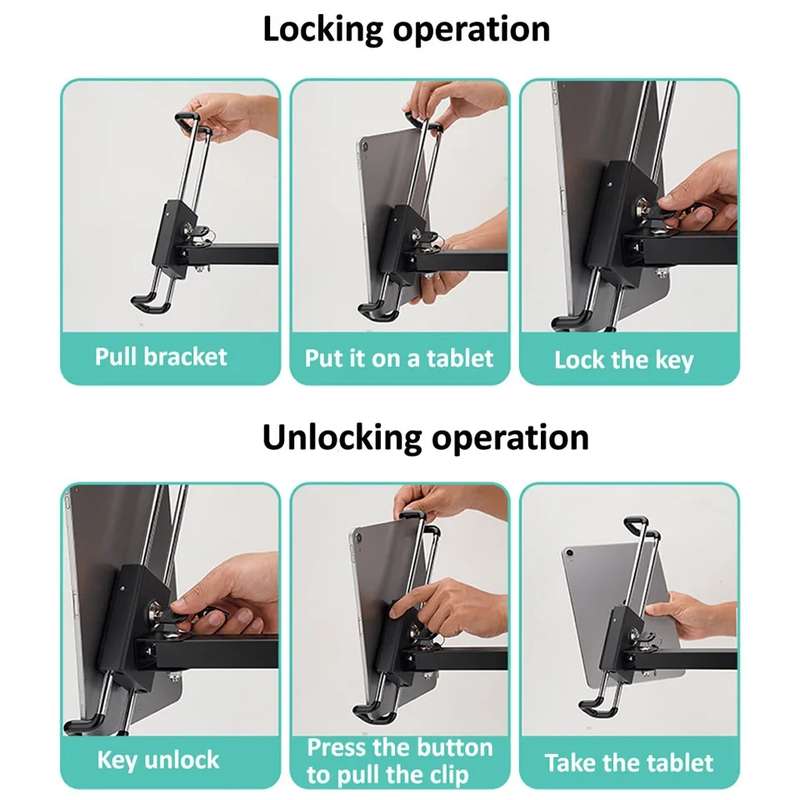 Tablet Wall Mount Holder Foldable Extendable Aluminum Alloy Mount With Anti Theft Security Lock