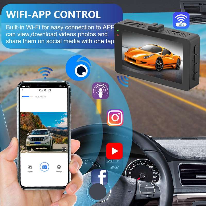 3-Inch Dual-Lens Front 4K + Rear 2K HD WiFi Connected Driving Recorder(A5)