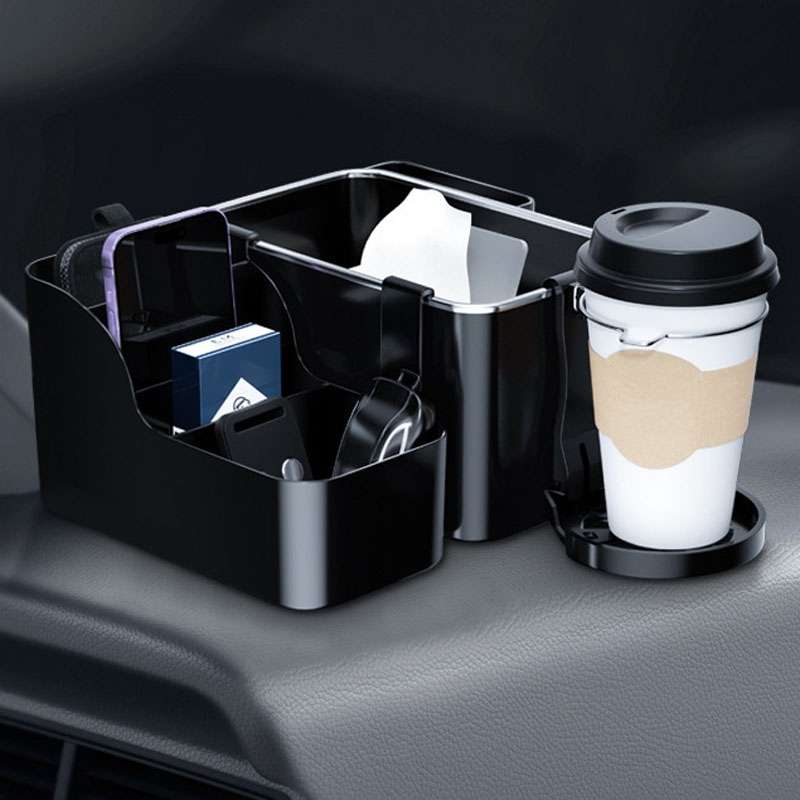 Automotive Cup Holder Tissue Organizer Car Armrest Box Storage Shelf(Black)