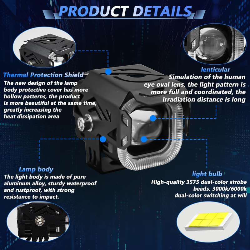 Motorcycle Vehicle Multi-Mode Spotlight Angel Eye Aperture LED Spotlight(M13 1pair)