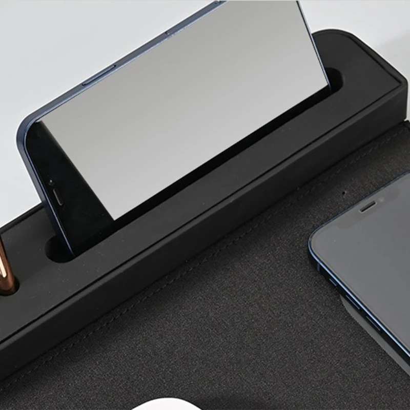 10W Wireless Charging PU Mouse Pad with Mobile Phone and Pen Holder(Black)