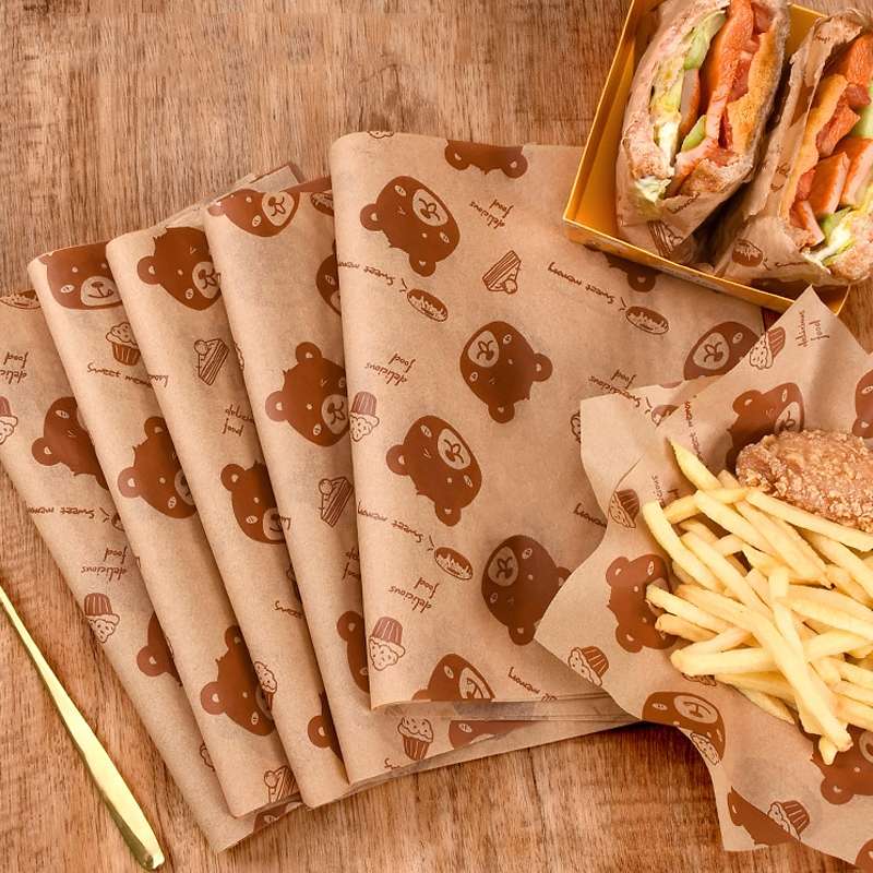 100sheets /Pack Bear Pattern Greaseproof Paper Baking Wrapping Paper Food Basket Liners Paper 30x40