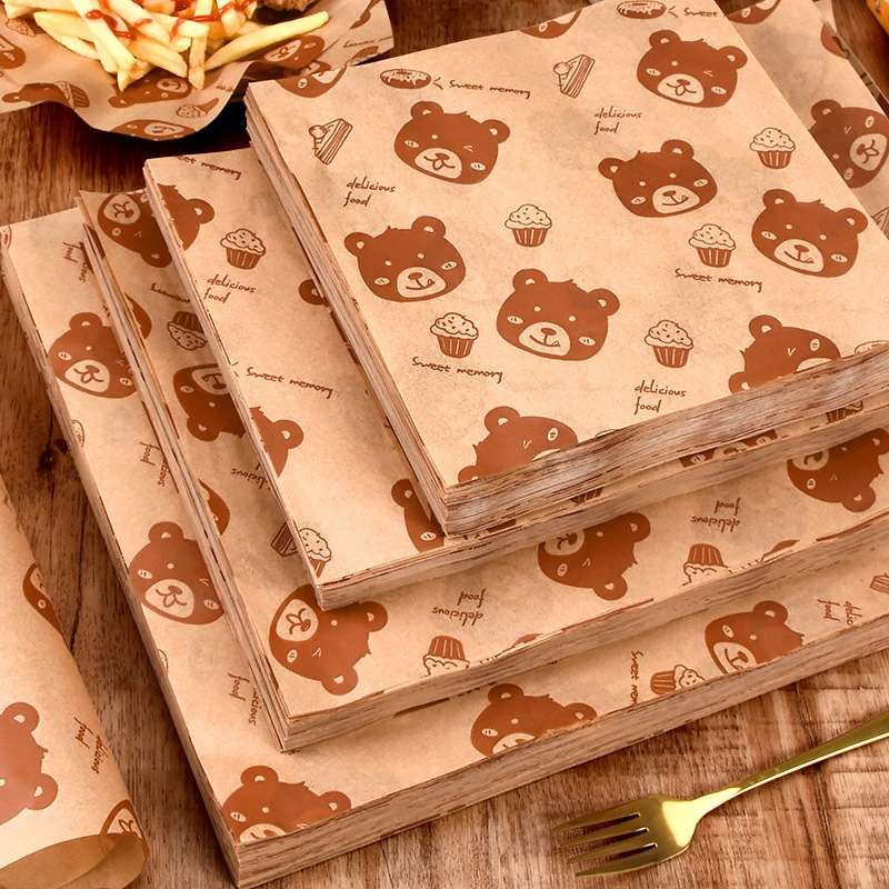 100sheets /Pack Bear Pattern Greaseproof Paper Baking Wrapping Paper Food Basket Liners Paper 30x40