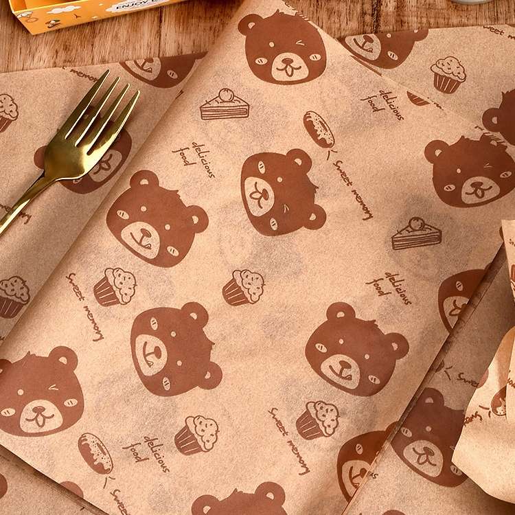 100sheets /Pack Bear Pattern Greaseproof Paper Baking Wrapping Paper Food Basket Liners Paper 30x40