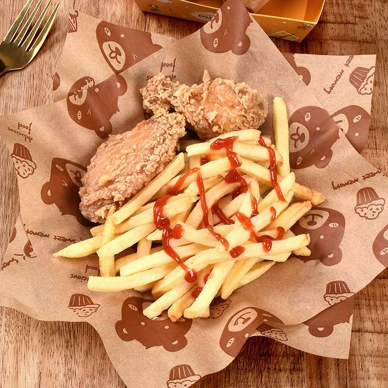 100sheets /Pack Bear Pattern Greaseproof Paper Baking Wrapping Paper Food Basket Liners Paper 30x40
