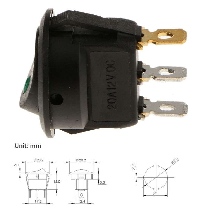 2pcs KCD1-102N Round 3Pin Rocker Switch LED Light 12V Car Modification Reverse Sensor Switch